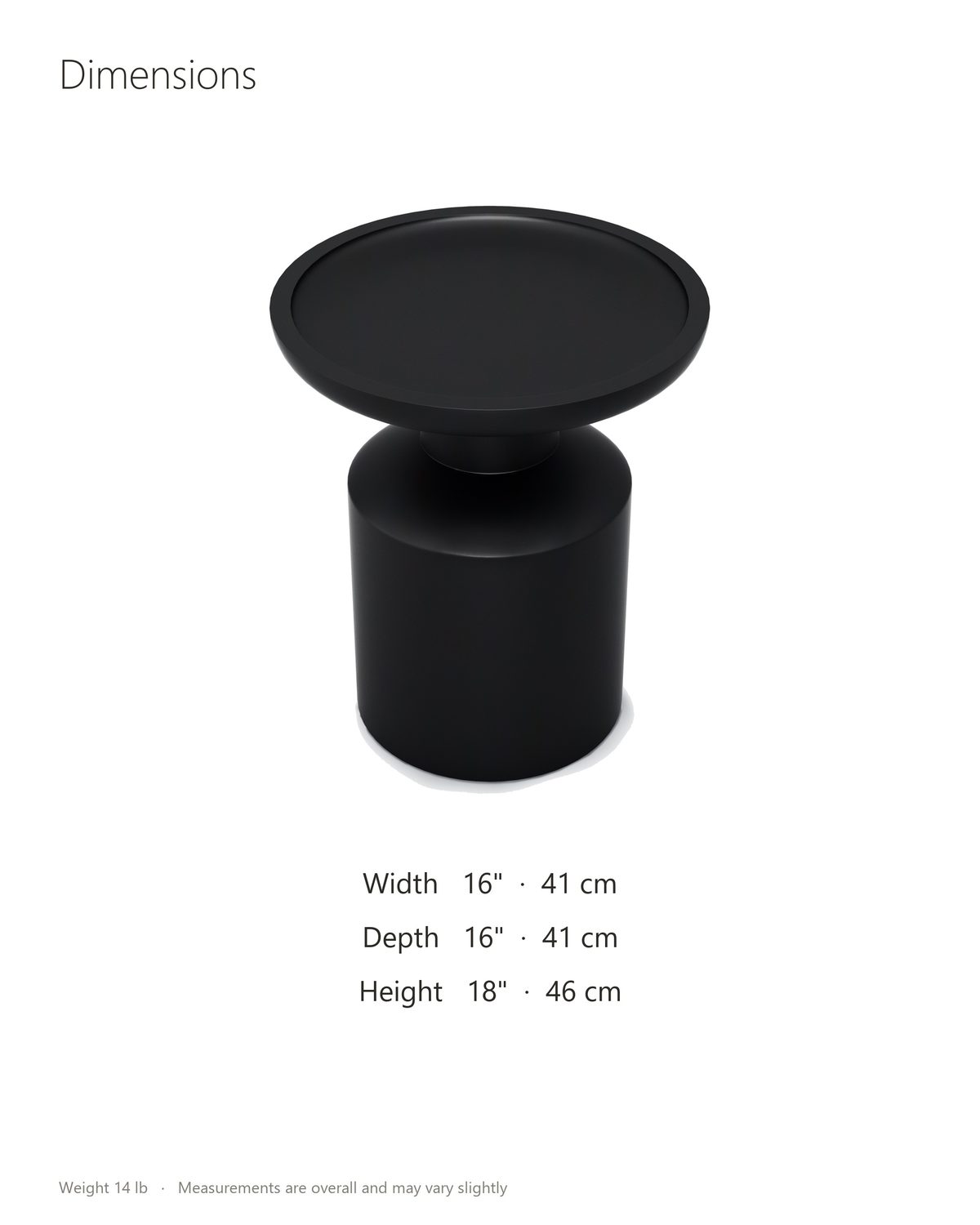 Mesoraca Black Mango Pedestal Side Table dimensions: 16 in wide, 16 in deep, 18 in high