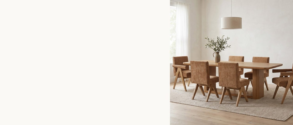 Six compass legs, one long oak table. - Minturno 95-Inch Light Oak Sled Base Dining Set with 6 Chairs