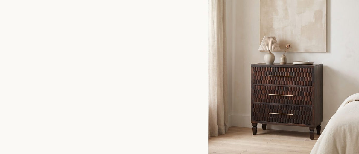Carved mango, velvet mocha. - Mirano 33-Inch Velvet Mocha Carved Mango 3-Drawer Chest