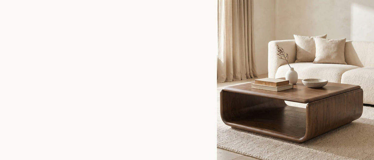 One curve, open both ways. - Molveno Walnut-Tone Wood Veneer Coffee Table