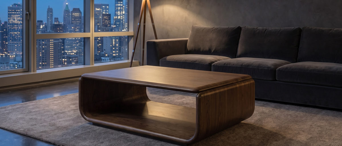 Molveno Walnut-Tone Wood Veneer Coffee Table in the room