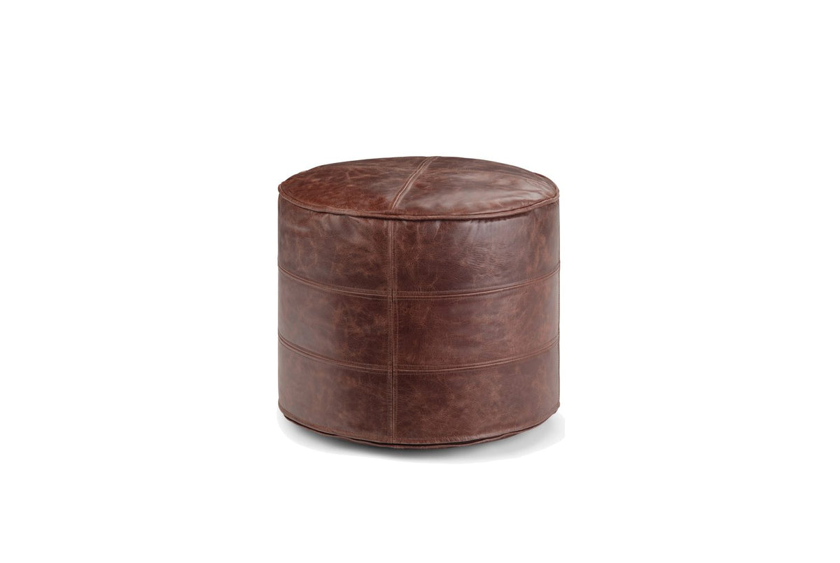 Moneglia Distressed Brown Top-Grain Buffalo Leather Round Pouf in the room