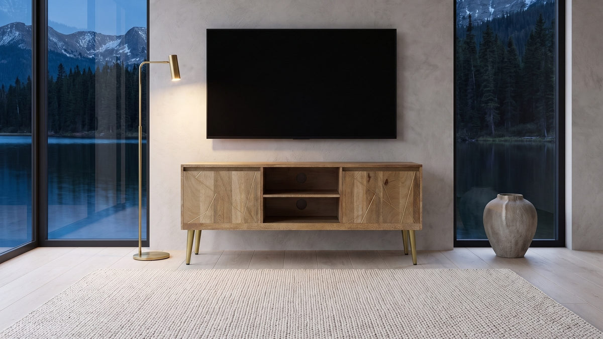 Monopoli Mango and Brass Media Console in the room