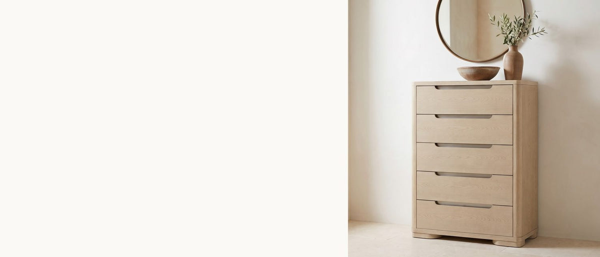 Tall and pale, nothing sticks out. - Monselice 38-Inch Light Elm 5-Drawer Chest