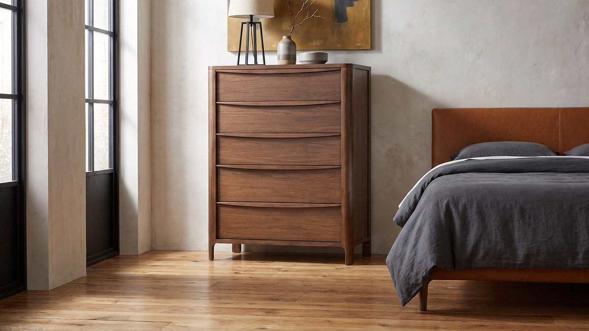Mid-century lines, warm walnut. - Montagnana 40-Inch Walnut 5-Drawer Chest