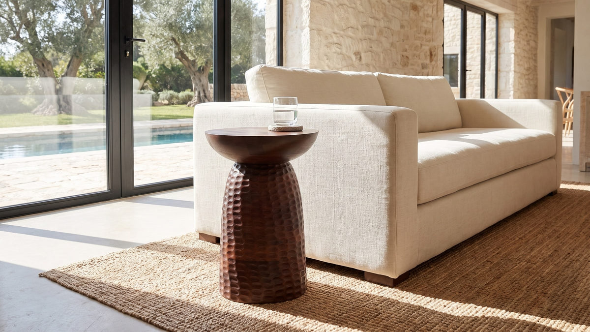 Texture you can see across the room. - Montalbano Carved Mango Pedestal Side Table