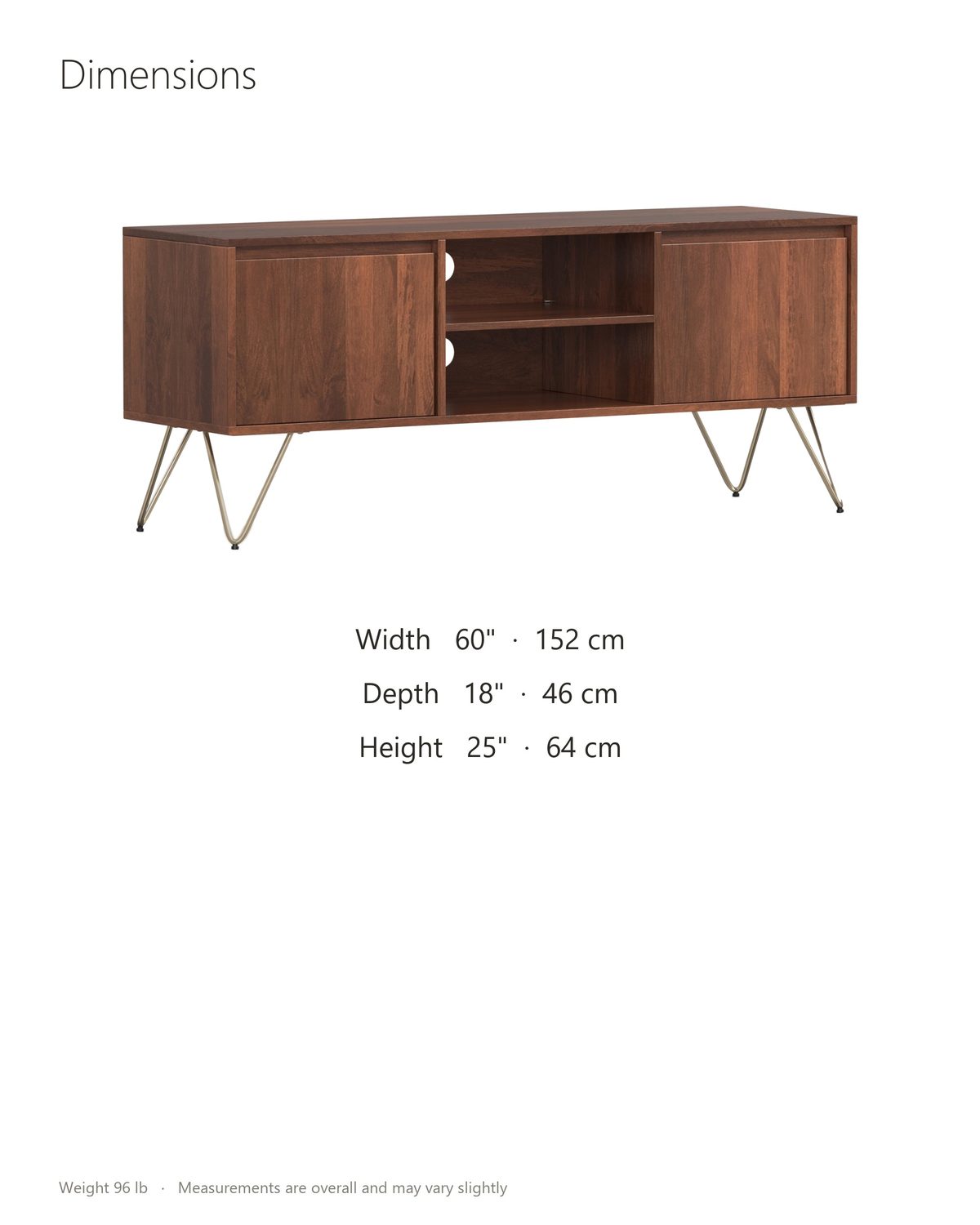 Montefalco Solid Mango Media Console dimensions: 60 in wide, 18 in deep, 25 in high