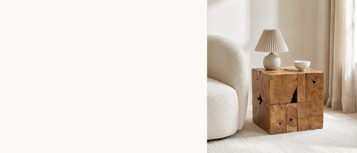 Teak root, cut into a cube. - Montefiore Teak Root Cube Side Table