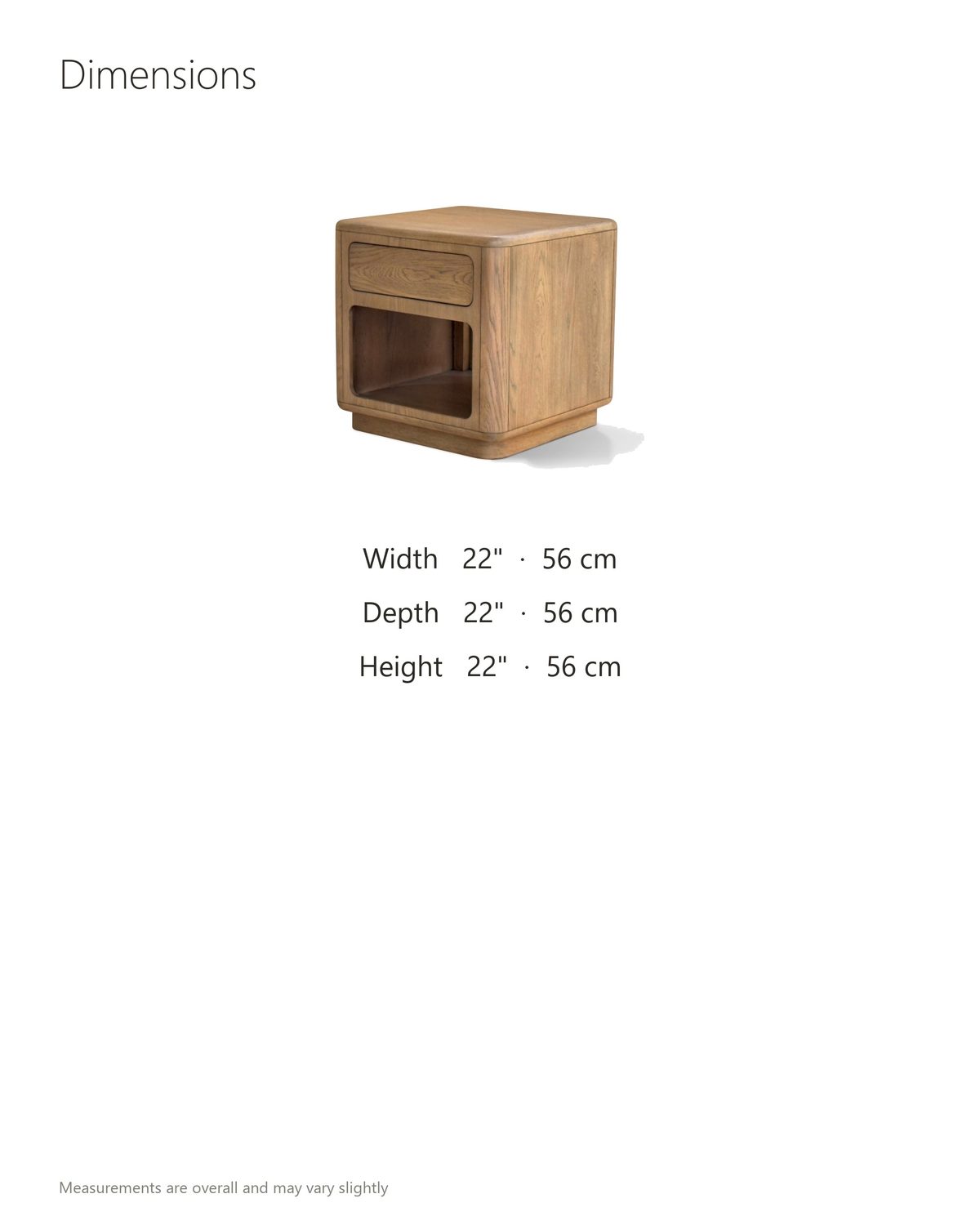 Monticchiello Driftwood Oak Veneer Cube Side Table dimensions: 22 in wide, 22 in deep, 22 in high