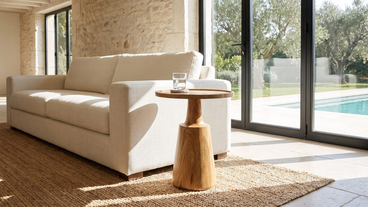 A rounded shape for the corner. - Montisi Natural Mango Pedestal Side Table