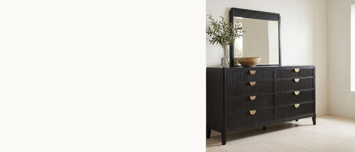 Black oak, brushed gold. - Murano 66-Inch Black Oak 8-Drawer Dresser with Mirror