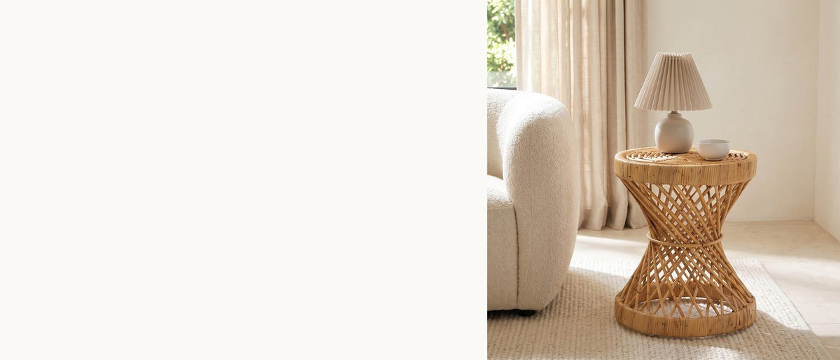Rattan, pinched at the waist. - Neviano Natural Rattan Hourglass Side Table