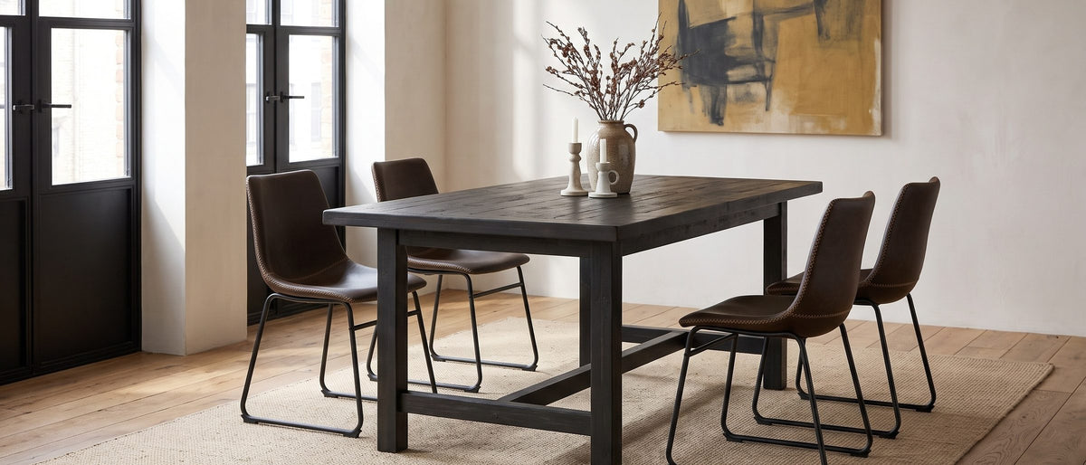 Nicastro 64-Inch Antique Black Farmhouse Dining Set with 4 Chairs in the room