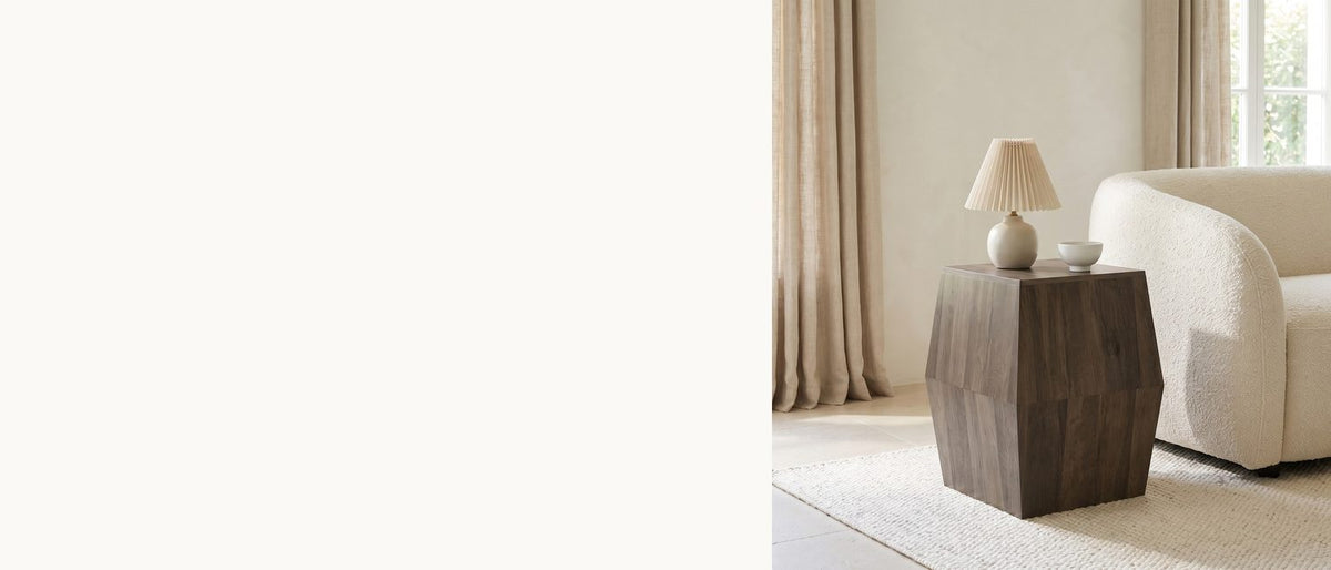 Eight faces, one crease. - Nicotera Ash Grey Mango Faceted Side Table