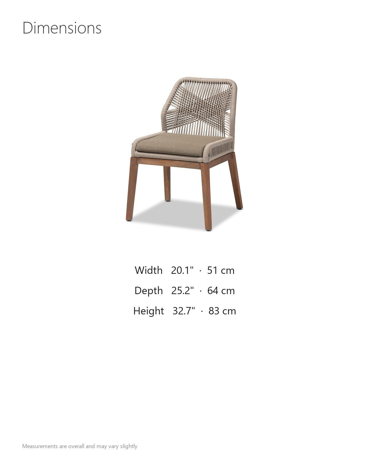 Nocera Woven Rope and Mahogany Dining Chair dimensions