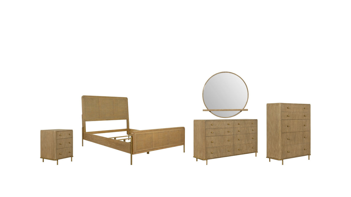 Five pieces, one sand wash. - Numana Sand Wash and Natural Cane Bedroom Set