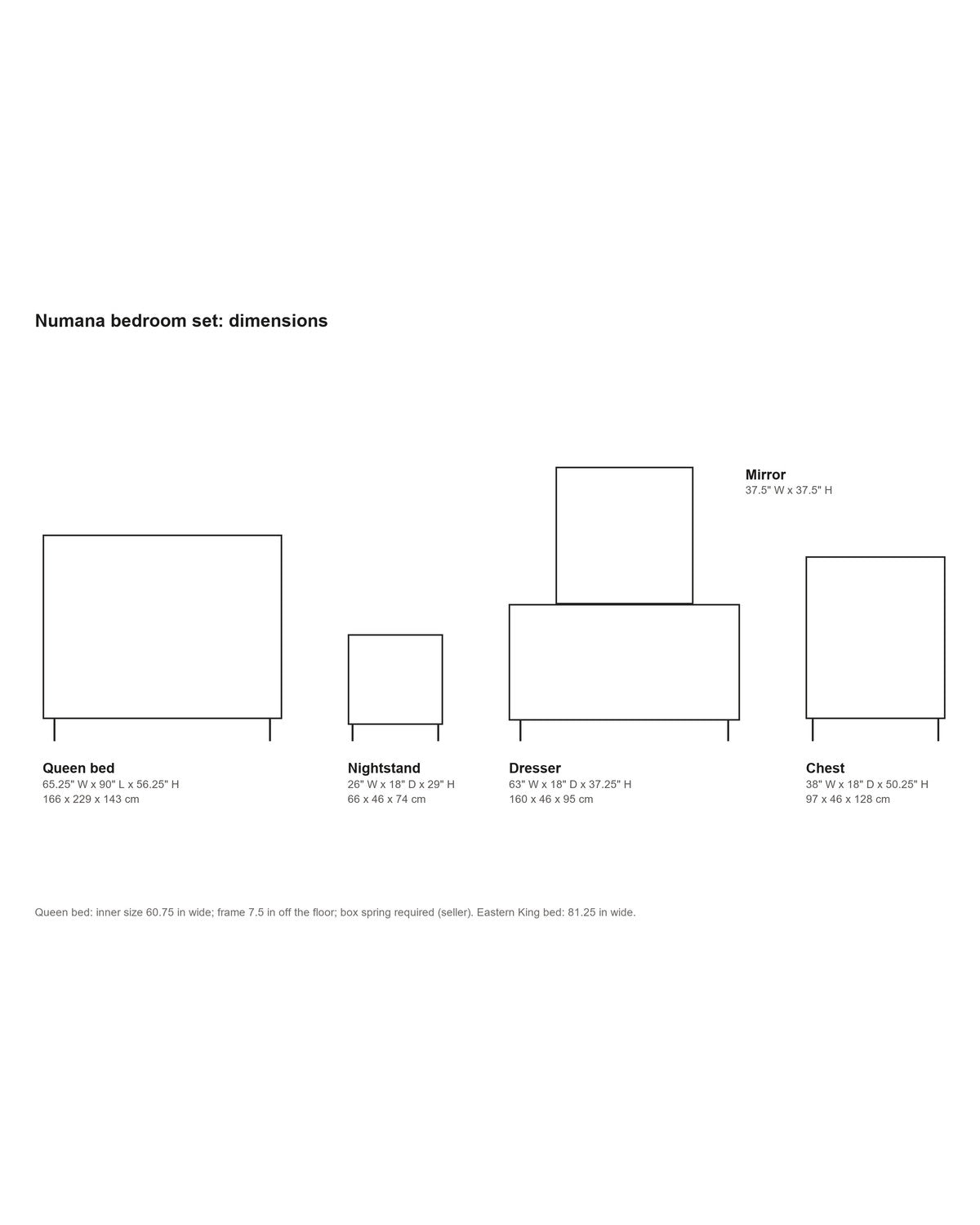 Numana Sand Wash and Natural Cane Bedroom Set dimensions