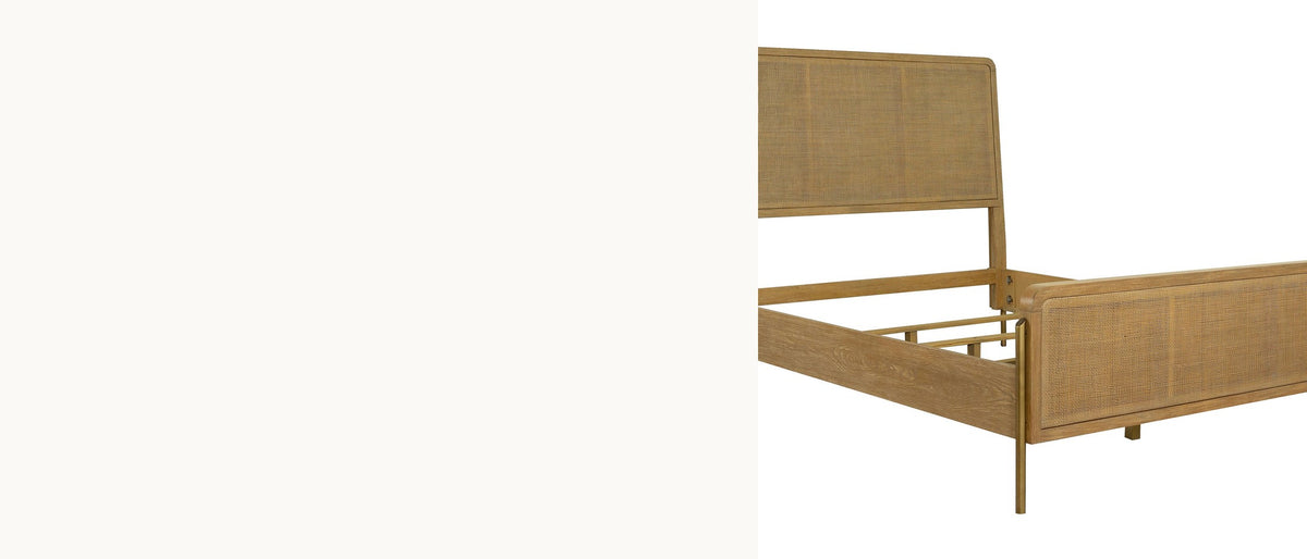 Open cane, slim brass legs. - Numana Sand Wash and Natural Cane Bedroom Set