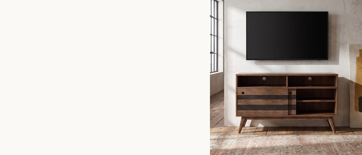 Tall, rustic, two-tone acacia. - Offida Two-Tone Acacia Media Console