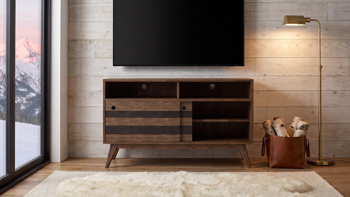 Offida Two-Tone Acacia Media Console in the room