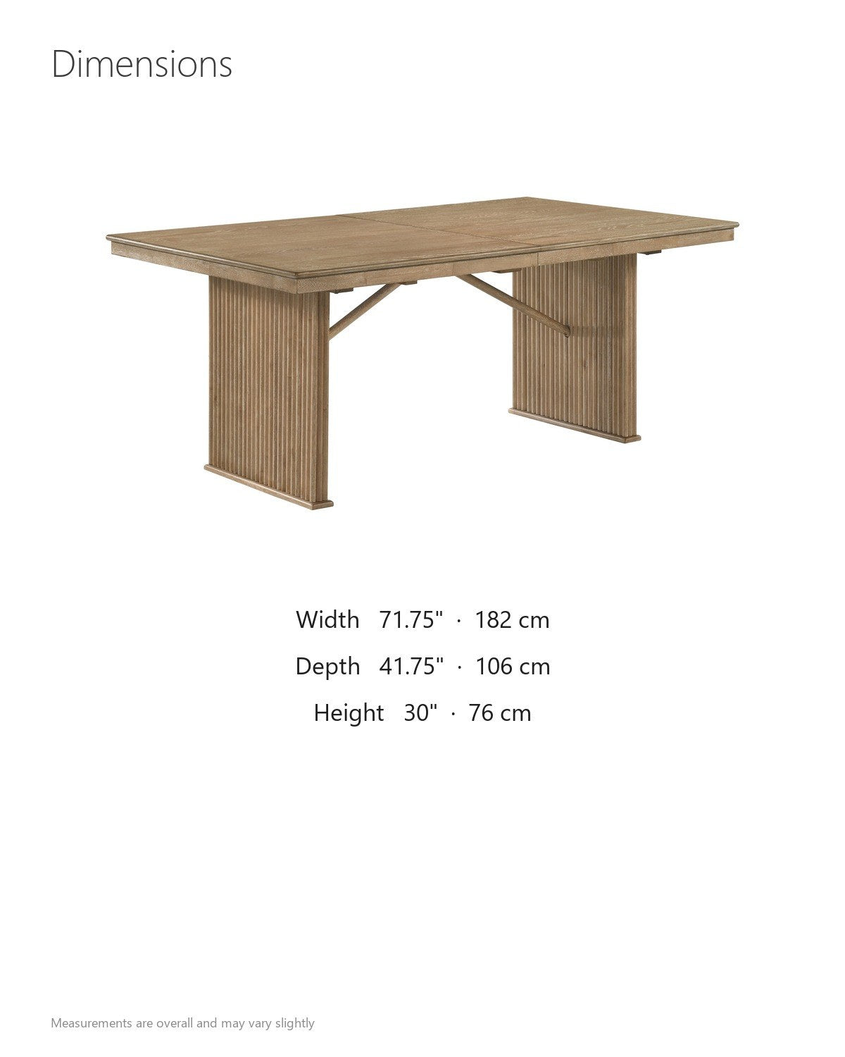 Olivadi 72-90-Inch Rectangular Extending Oak Veneer Dining Table dimensions