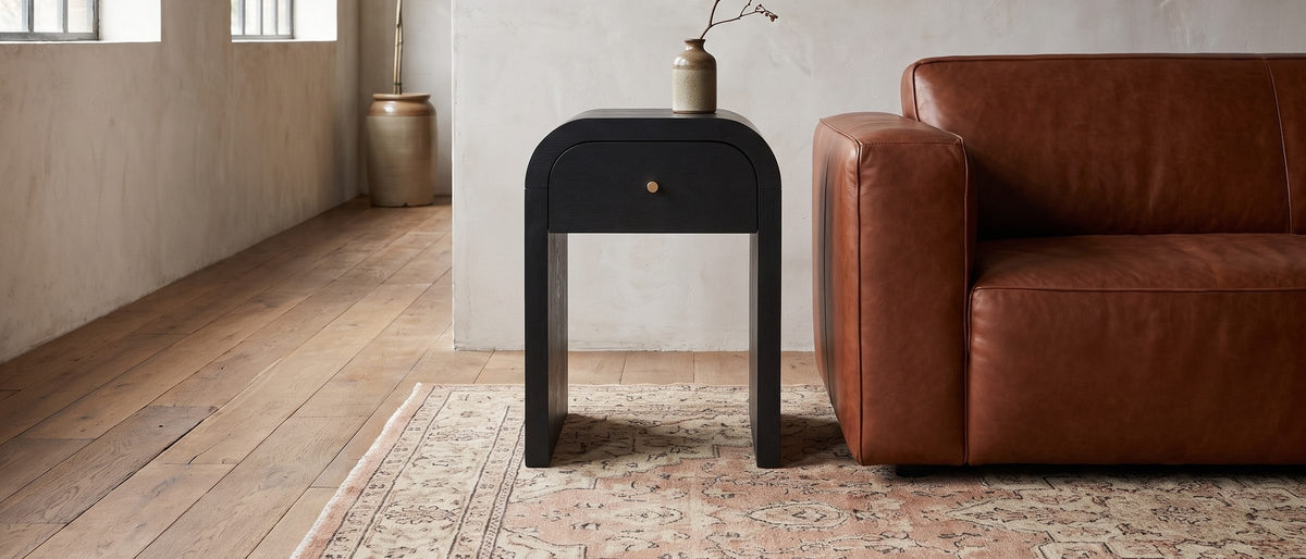 Oppido Black Ash Veneer Waterfall Side Table in the room