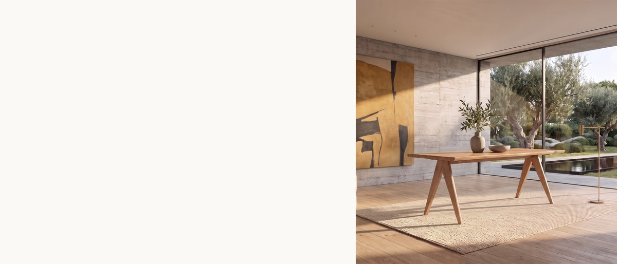 Warm wood, open lines. - Oriolo 63-Inch Rectangular Solid Wood Dining Table