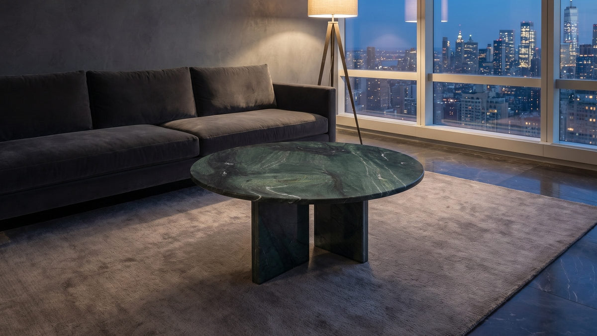 A quiet corner, completed. - Orosei Verde Marble Coffee Table