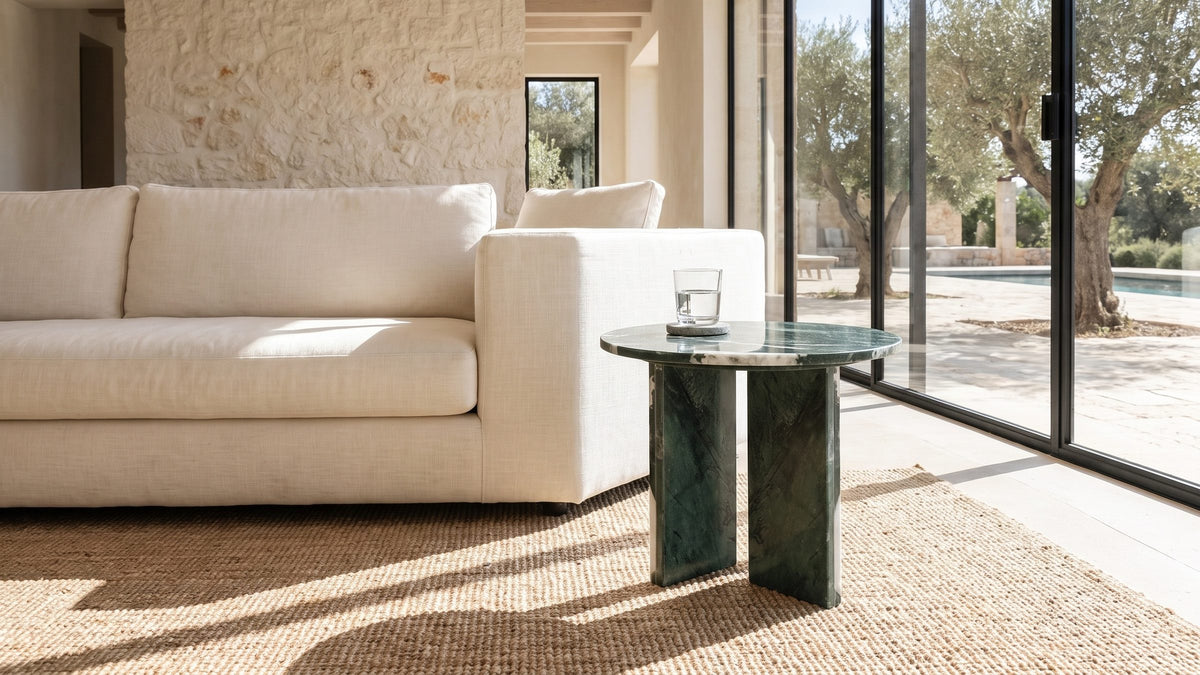Green marble, kept close. - Orosei Verde Marble Round Side Table