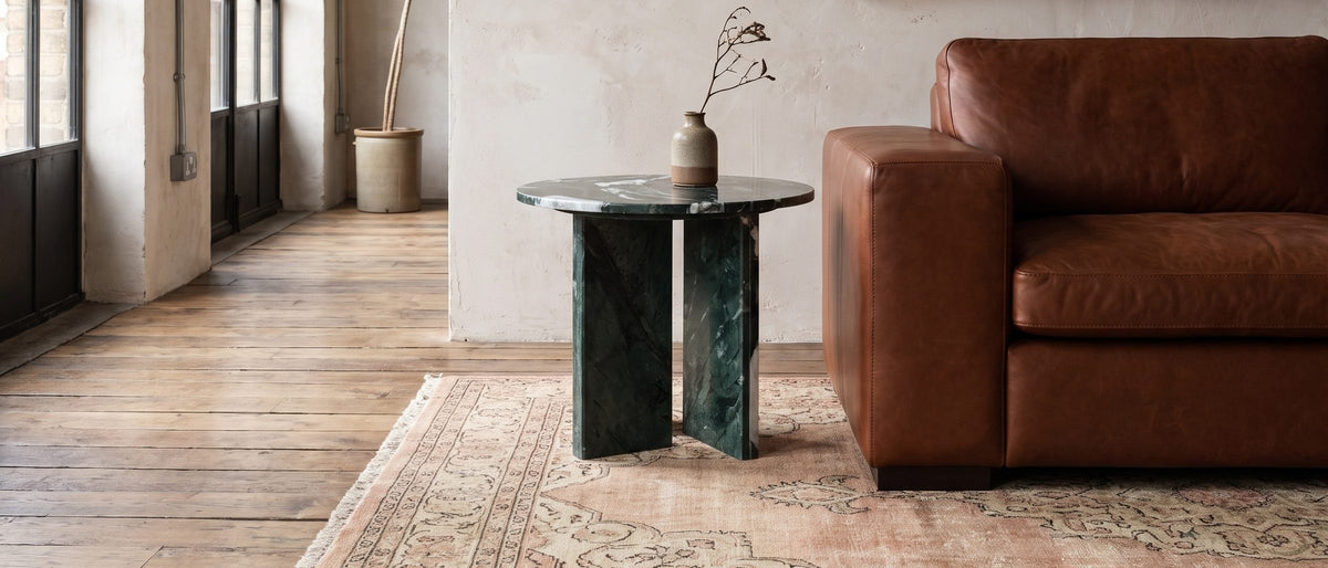 Orosei Verde Marble Round Side Table in the room