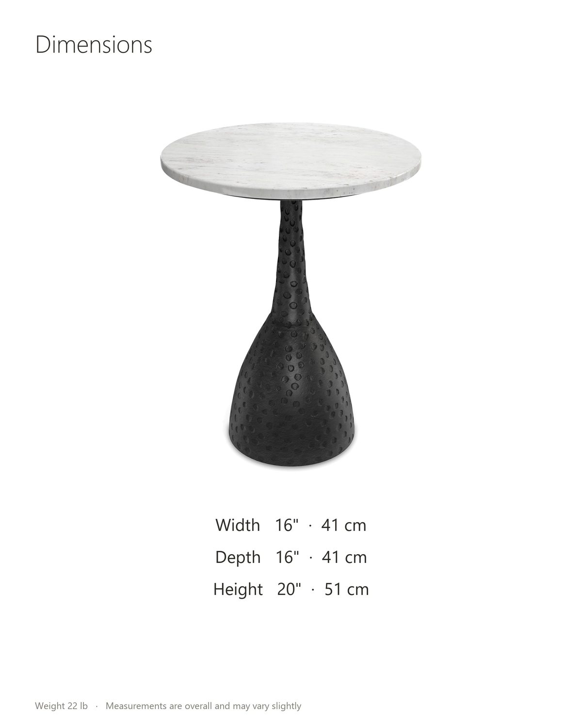 Orsara White Marble Pedestal Side Table dimensions: 16 in wide, 16 in deep, 20 in high
