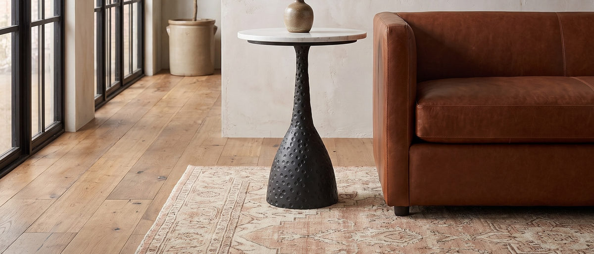 Orsara White Marble Pedestal Side Table in the room
