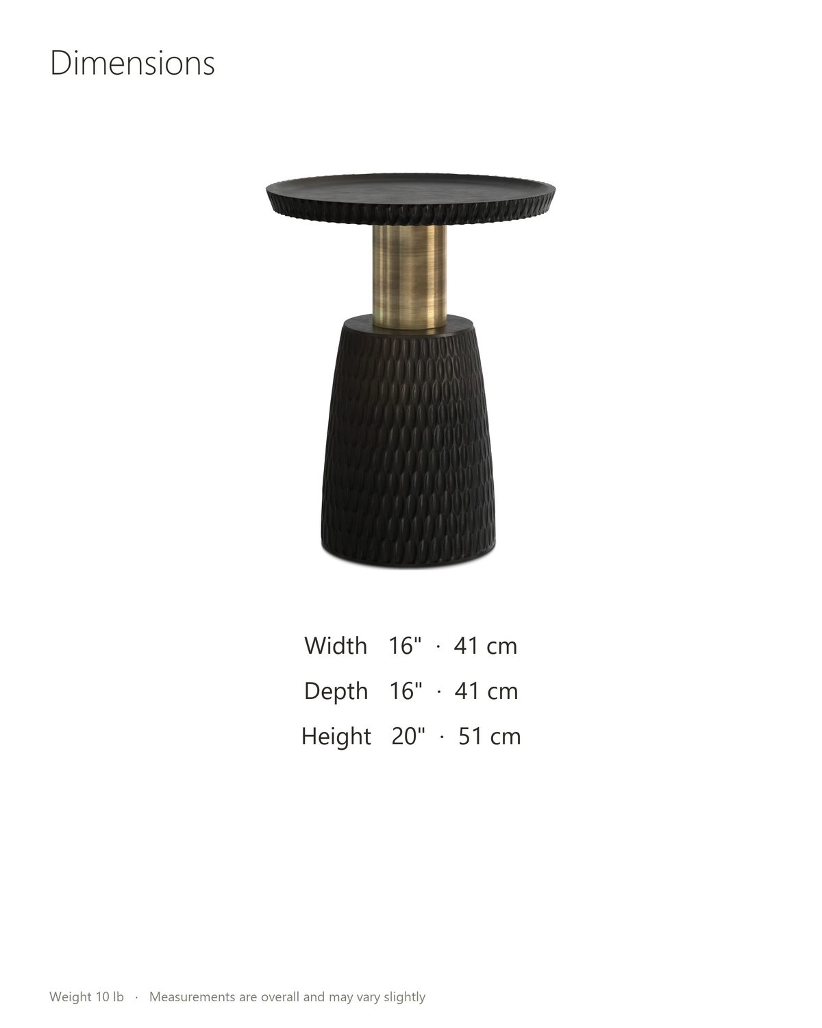 Orsomarso Carved Black Mango Pedestal Side Table dimensions: 16 in wide, 16 in deep, 20 in high