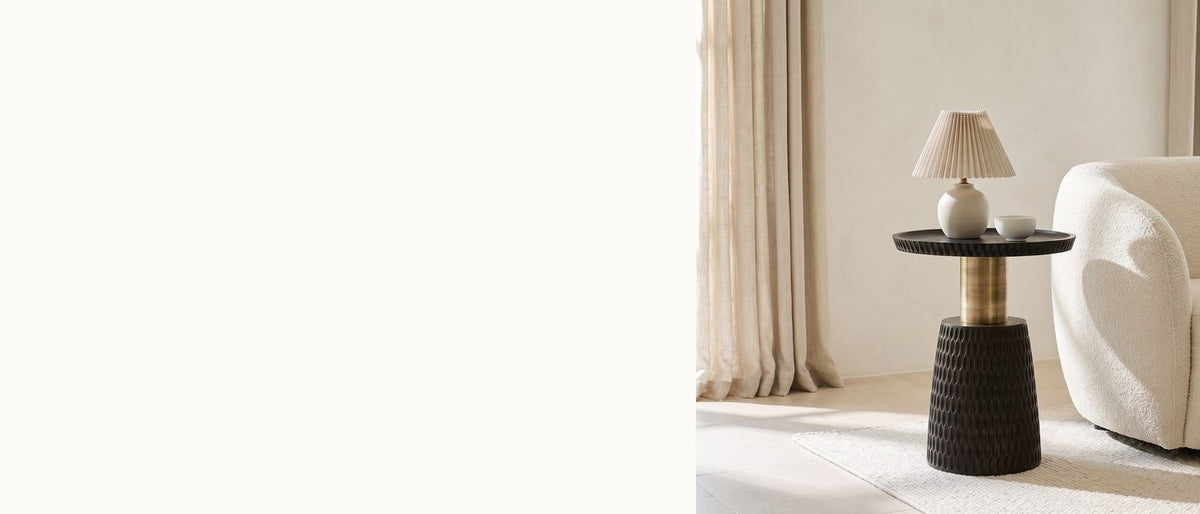 Carved black, a band of gold. - Orsomarso Carved Black Mango Pedestal Side Table