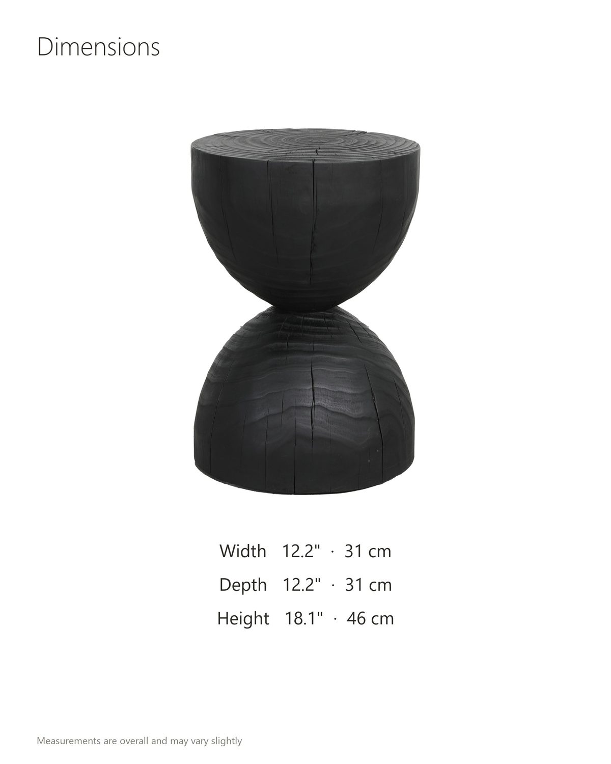 Orta Burnt Mango Hourglass Side Table dimensions: 12.2 in wide, 12.2 in deep, 18.1 in high