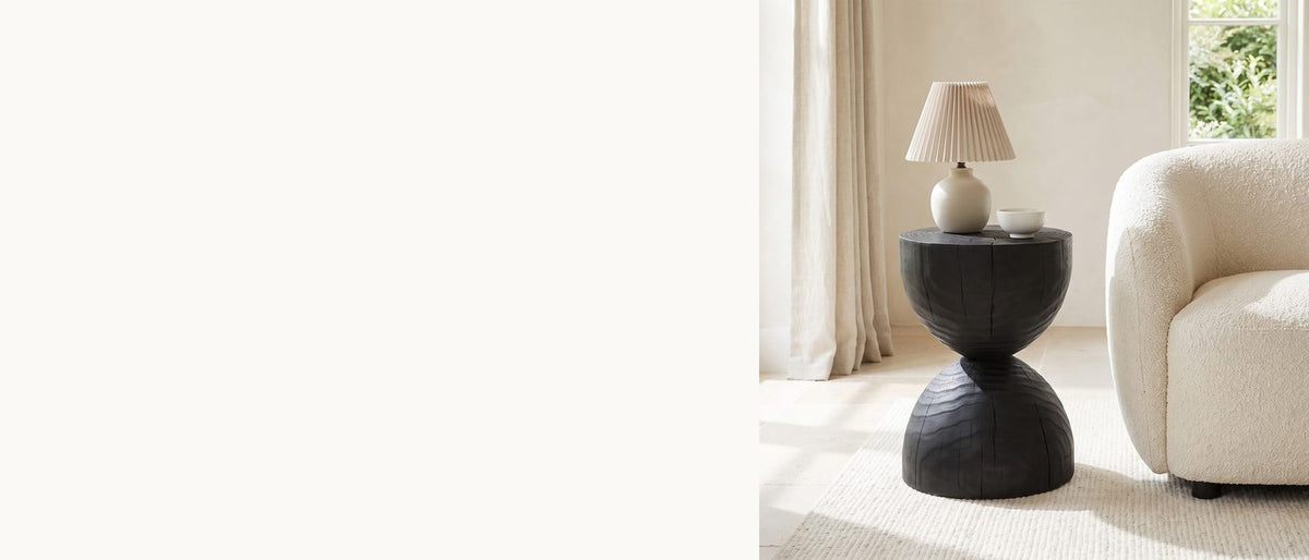 Burnt black, two halves. - Orta Burnt Mango Hourglass Side Table