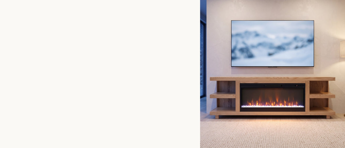 Ortisei Oak Fireplace Media Console A+ hero