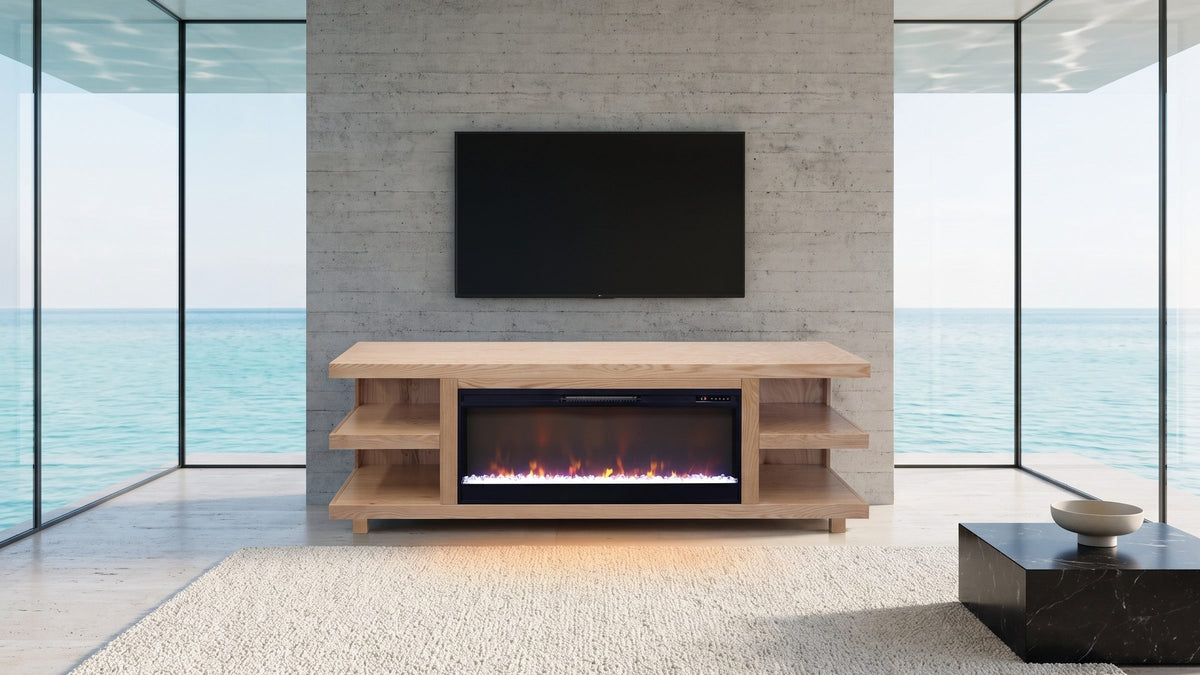 Ortisei Oak Fireplace Media Console in the room