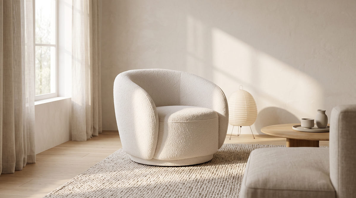 Ostuni Boucle Swivel Chair in the room