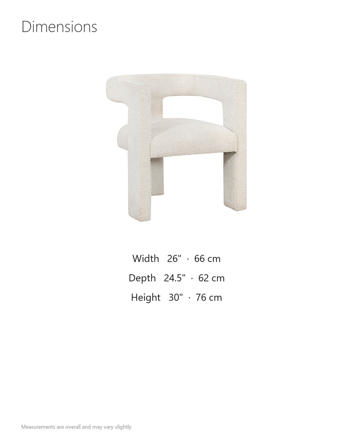 Palermiti Three-Leg Boucle Dining Chair dimensions