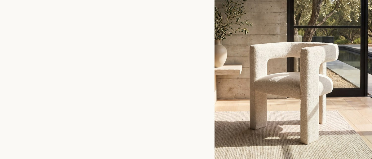 A chair that reads as sculpture. - Palermiti Three-Leg Boucle Dining Chair