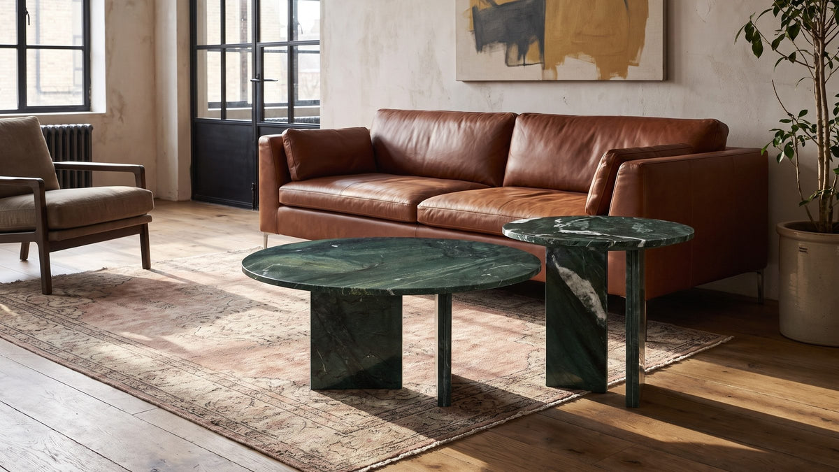Set for a sofa, in green. - Panarea Verde Marble Nesting Coffee Tables, Set of 2