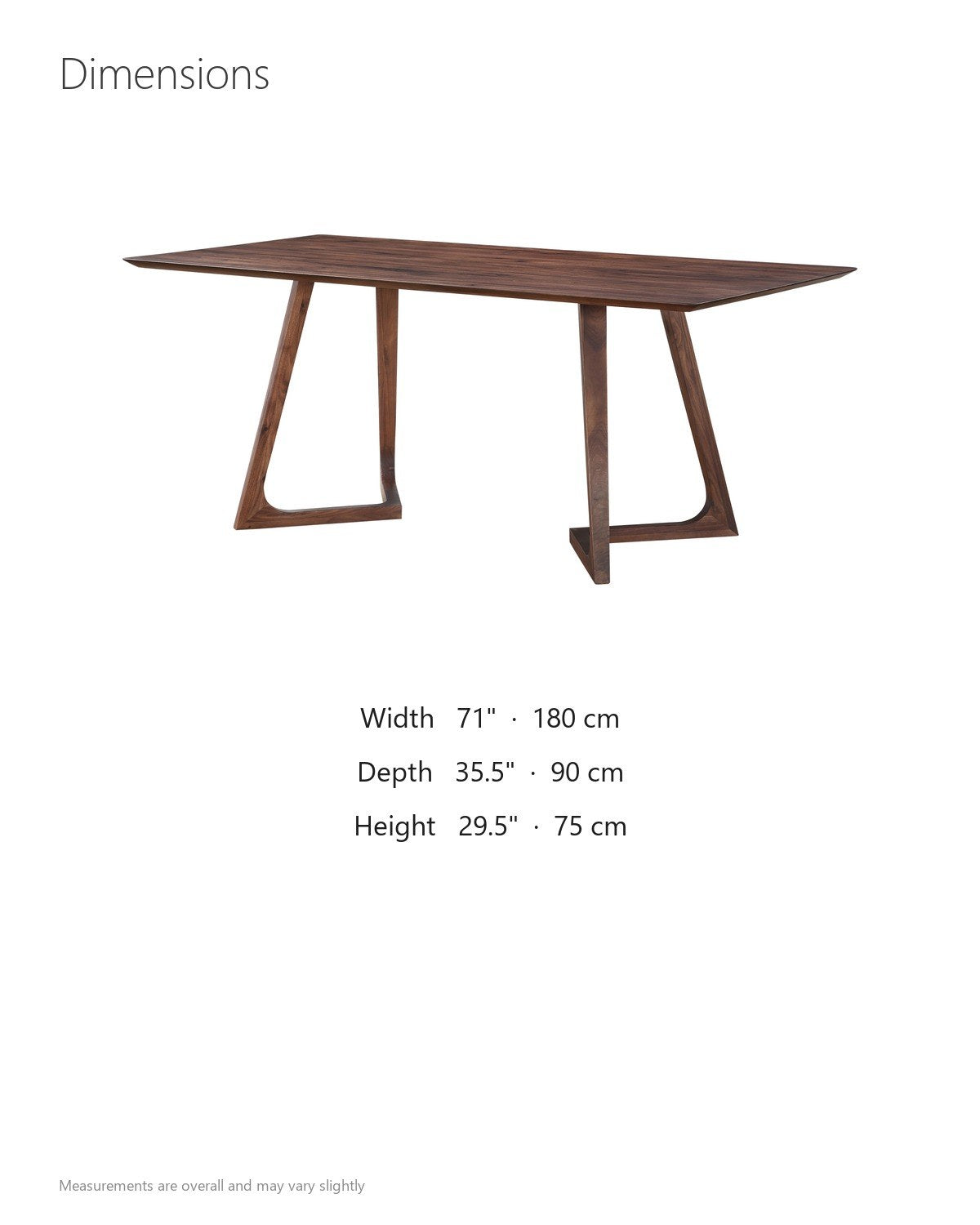 Papasidero 71-Inch Rectangular Solid Walnut Dining Table dimensions