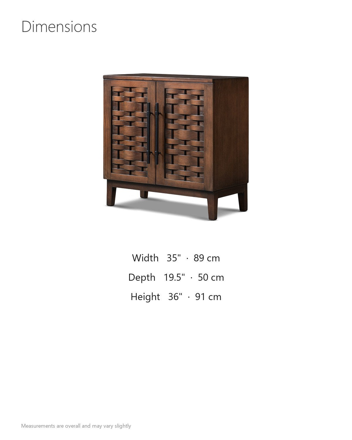 Pedace 35-Inch 2-Door Reclaimed Pine Woven-Front Cabinet dimensions