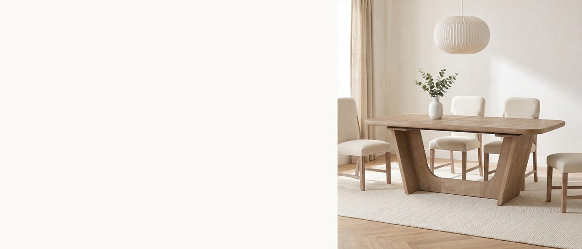A U-cut base with a leaf to spare. - Picinisco 74-Inch Extendable Oak Veneer Dining Set with 4 Chairs