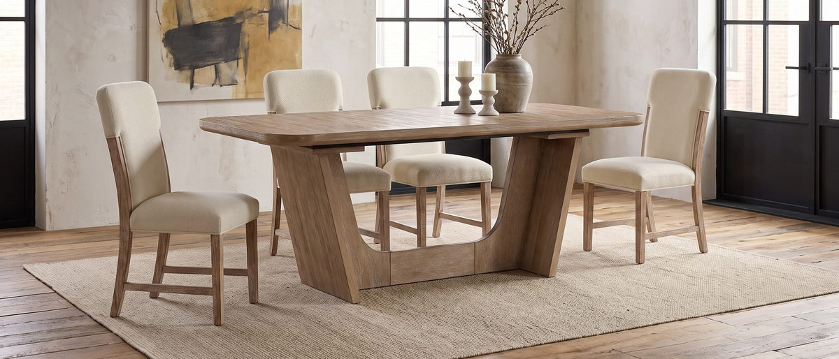 Picinisco 74-Inch Extendable Oak Veneer Dining Set with 4 Chairs in the room