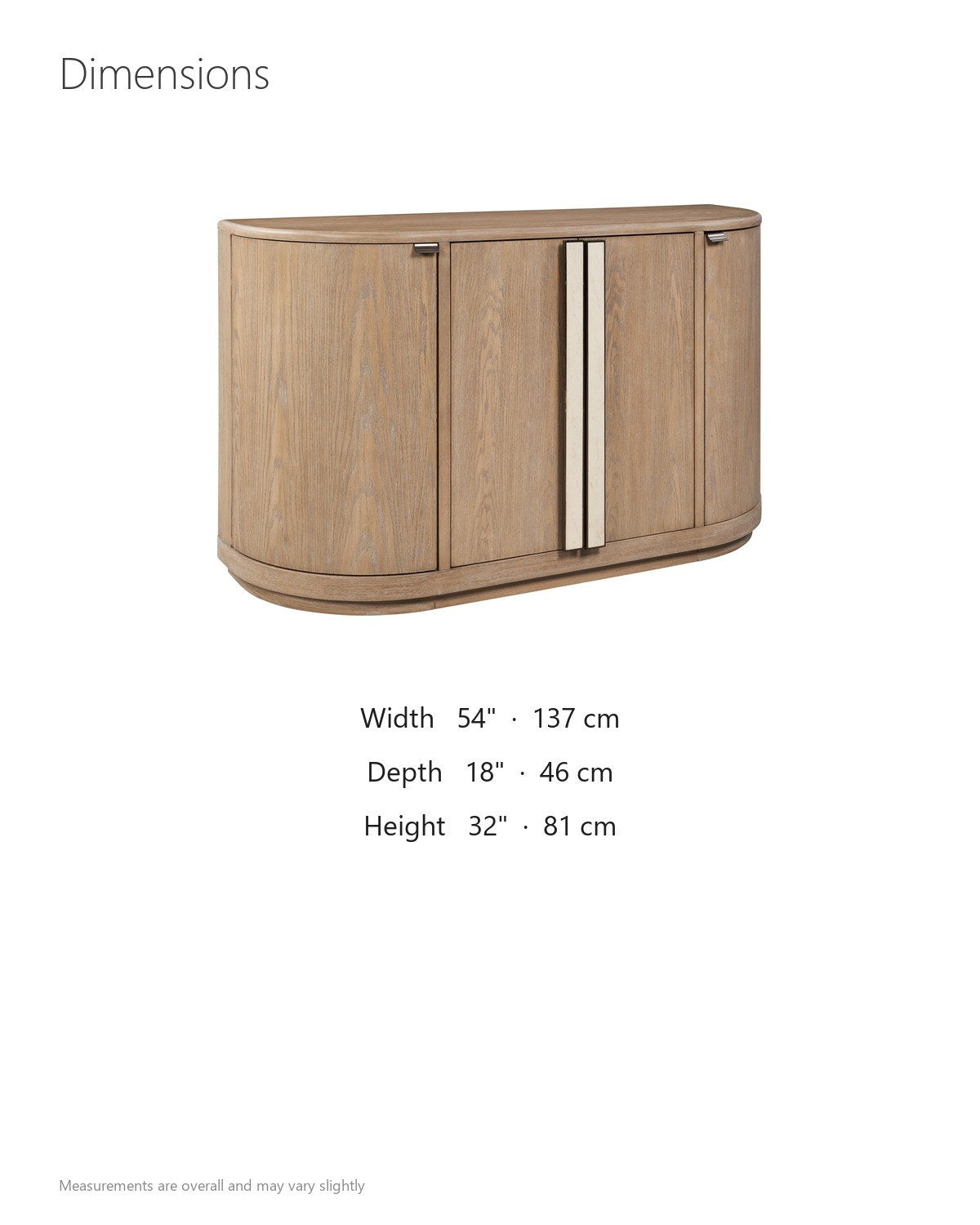 Pietrafitta 54-Inch 4-Door Rounded Oak Veneer Server with Stone Pulls dimensions