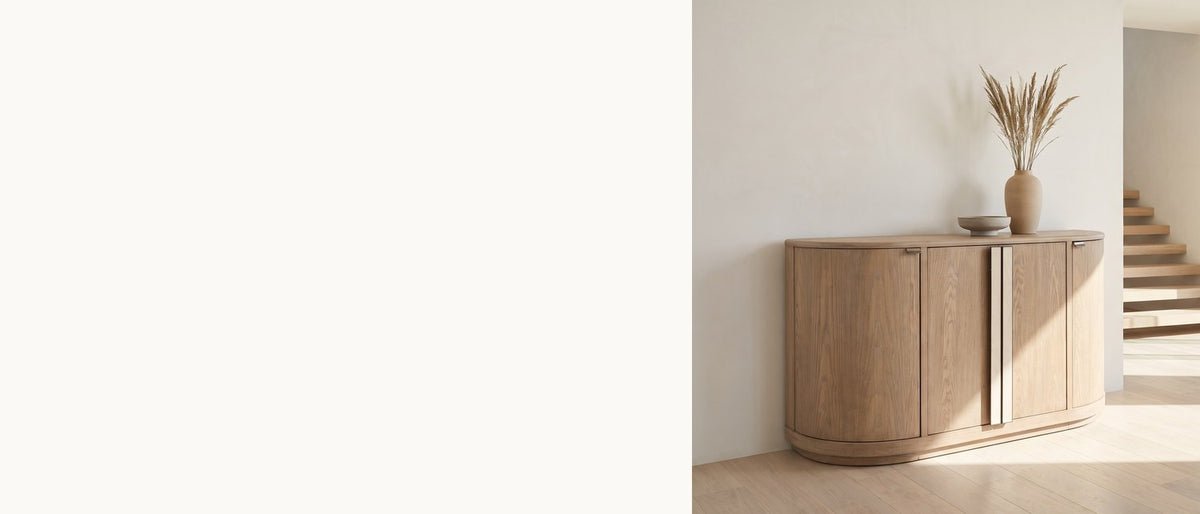 One soft line, end to end. - Pietrafitta 54-Inch 4-Door Rounded Oak Veneer Server with Stone Pulls