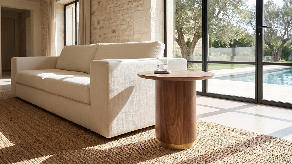 Warm wood, a touch of brass. - Pietrapertosa Walnut Pedestal Side Table