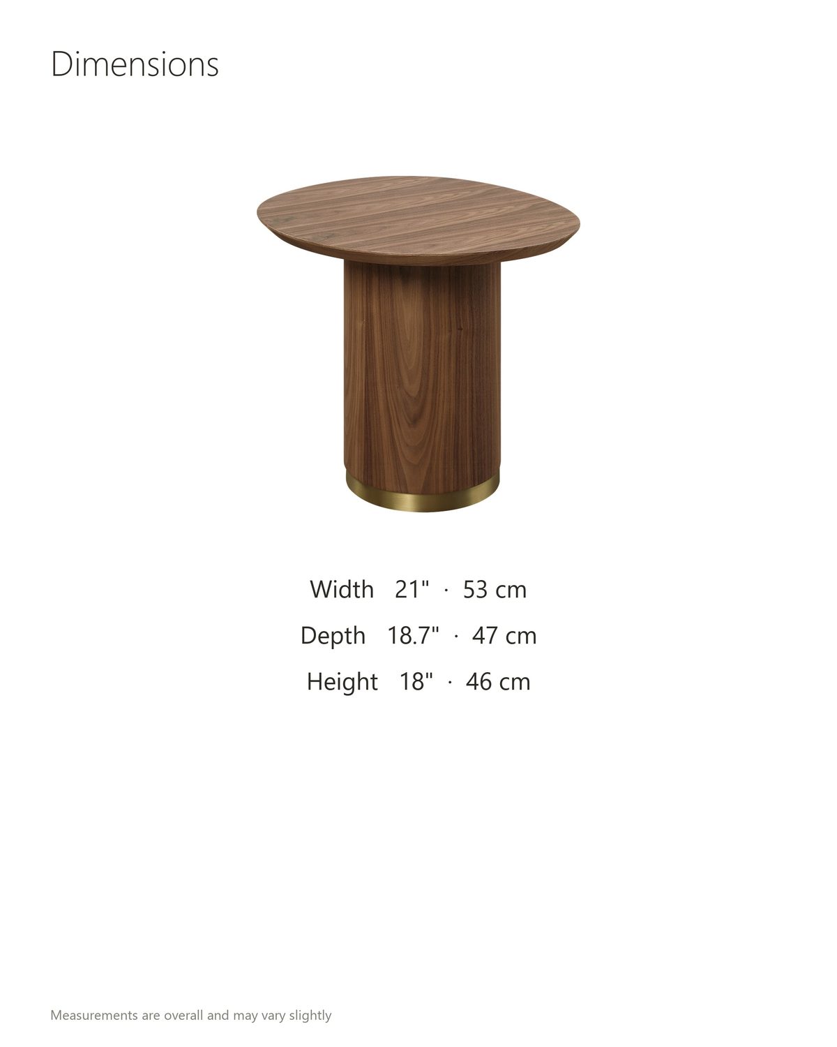 Pietrapertosa Walnut Pedestal Side Table dimensions: 21 in wide, 18.7 in deep, 18 in high